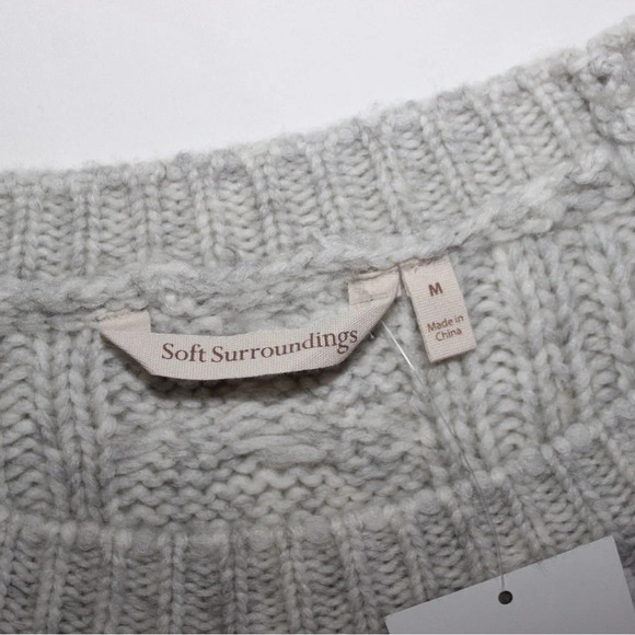 NWT Soft Surroundings Cozy Cold Shoulder Chunky Cable Knit Sweater Gray Medium - Picture 11 of 12